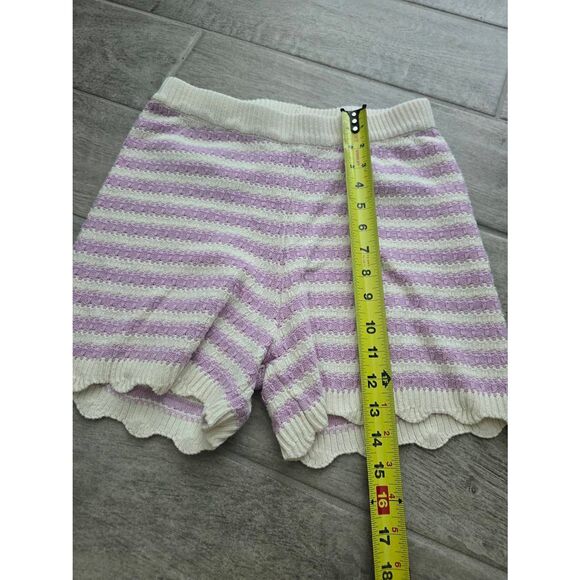 Willow & Wind Crochet Knit Shorts Lilac and White Stripes Size Medium Lounge Swi - Picture 2 of 6